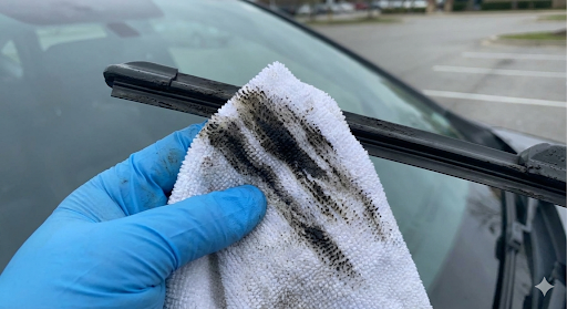 와이퍼에 낀 찌든 때를 닦아낸 모습]